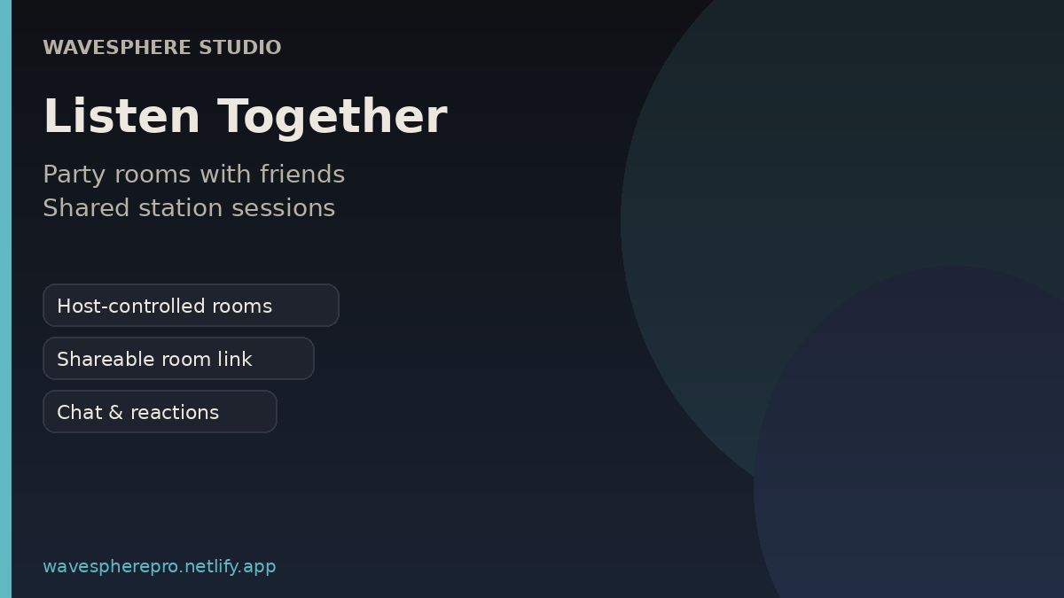 WaveSphere Listen Together party rooms shared radio listening graphic