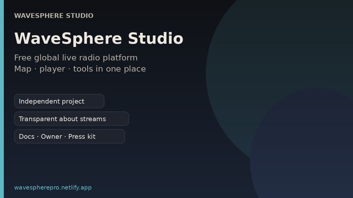 WaveSphere Studio brand promotional banner free global live radio platform